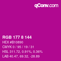 カラーコード: RGB 177 8 144 | qconv.com