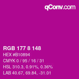 カラーコード: RGB 177 8 148 | qconv.com