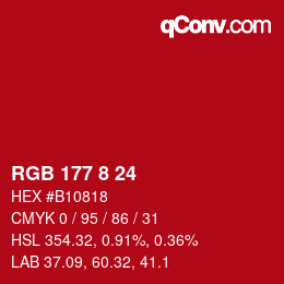 カラーコード: RGB 177 8 24 | qconv.com