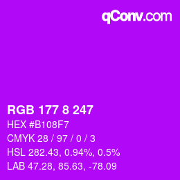 颜色代码: RGB 177 8 247 | qconv.com