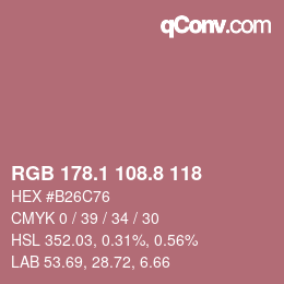 カラーコード: RGB 178.1 108.8 118 | qconv.com