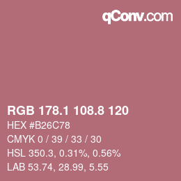 カラーコード: RGB 178.1 108.8 120 | qconv.com