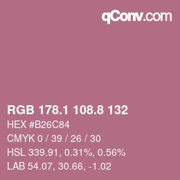 カラーコード: RGB 178.1 108.8 132 | qconv.com