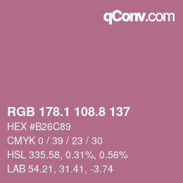 カラーコード: RGB 178.1 108.8 137 | qconv.com