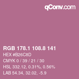 カラーコード: RGB 178.1 108.8 141 | qconv.com