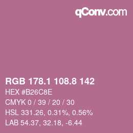 カラーコード: RGB 178.1 108.8 142 | qconv.com