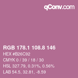 カラーコード: RGB 178.1 108.8 146 | qconv.com