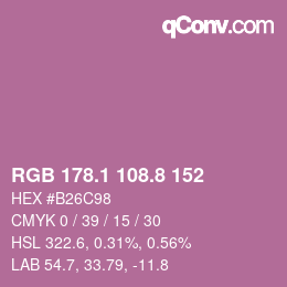 カラーコード: RGB 178.1 108.8 152 | qconv.com