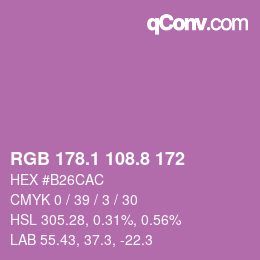 カラーコード: RGB 178.1 108.8 172 | qconv.com