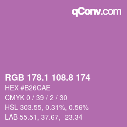 カラーコード: RGB 178.1 108.8 174 | qconv.com