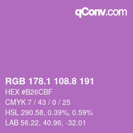 カラーコード: RGB 178.1 108.8 191 | qconv.com