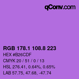 カラーコード: RGB 178.1 108.8 223 | qconv.com