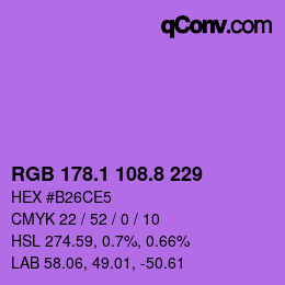 カラーコード: RGB 178.1 108.8 229 | qconv.com