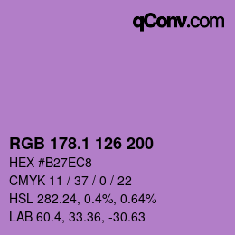 カラーコード: RGB 178.1 126 200 | qconv.com