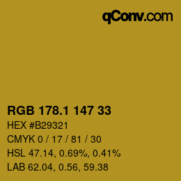 カラーコード: RGB 178.1 147 33 | qconv.com