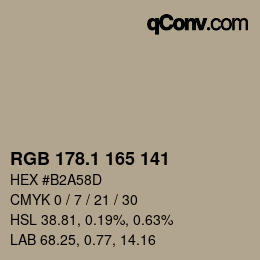 カラーコード: RGB 178.1 165 141 | qconv.com