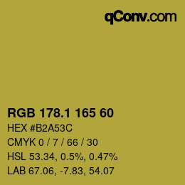 カラーコード: RGB 178.1 165 60 | qconv.com