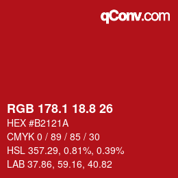 カラーコード: RGB 178.1 18.8 26 | qconv.com