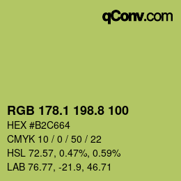 カラーコード: RGB 178.1 198.8 100 | qconv.com