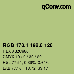 カラーコード: RGB 178.1 198.8 128 | qconv.com
