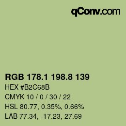 カラーコード: RGB 178.1 198.8 139 | qconv.com