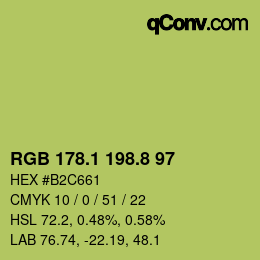 カラーコード: RGB 178.1 198.8 97 | qconv.com