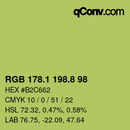 カラーコード: RGB 178.1 198.8 98 | qconv.com