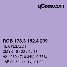カラーコード: RGB 178.3 162.4 209 | qconv.com