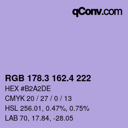 カラーコード: RGB 178.3 162.4 222 | qconv.com