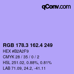 カラーコード: RGB 178.3 162.4 249 | qconv.com