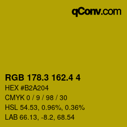 カラーコード: RGB 178.3 162.4 4 | qconv.com