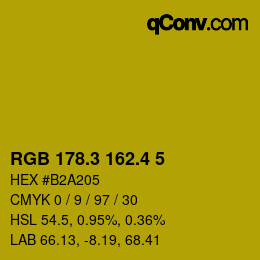 カラーコード: RGB 178.3 162.4 5 | qconv.com