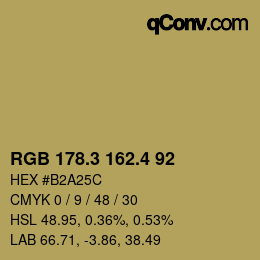 カラーコード: RGB 178.3 162.4 92 | qconv.com