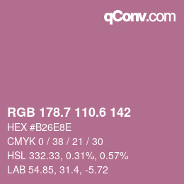 カラーコード: RGB 178.7 110.6 142 | qconv.com