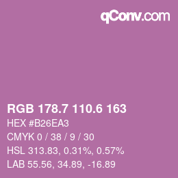 カラーコード: RGB 178.7 110.6 163 | qconv.com