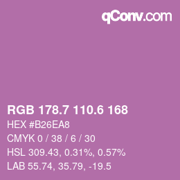 カラーコード: RGB 178.7 110.6 168 | qconv.com