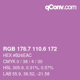 カラーコード: RGB 178.7 110.6 172 | qconv.com