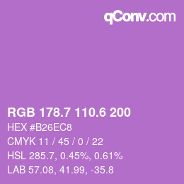 カラーコード: RGB 178.7 110.6 200 | qconv.com