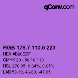 カラーコード: RGB 178.7 110.6 223 | qconv.com