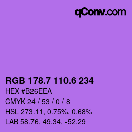 カラーコード: RGB 178.7 110.6 234 | qconv.com