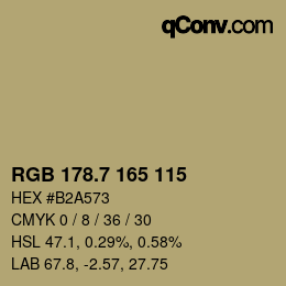 カラーコード: RGB 178.7 165 115 | qconv.com