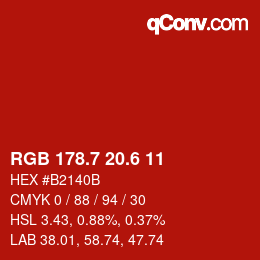 カラーコード: RGB 178.7 20.6 11 | qconv.com