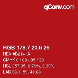 カラーコード: RGB 178.7 20.6 26 | qconv.com