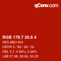 カラーコード: RGB 178.7 20.6 4 | qconv.com
