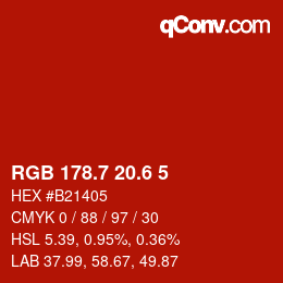 カラーコード: RGB 178.7 20.6 5 | qconv.com