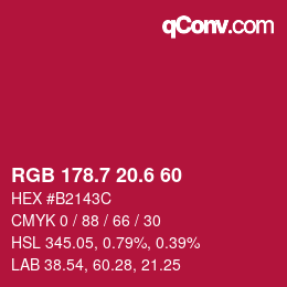 カラーコード: RGB 178.7 20.6 60 | qconv.com