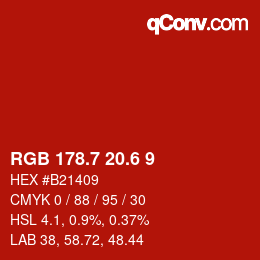 カラーコード: RGB 178.7 20.6 9 | qconv.com