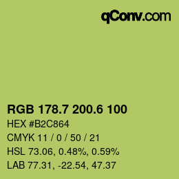 カラーコード: RGB 178.7 200.6 100 | qconv.com