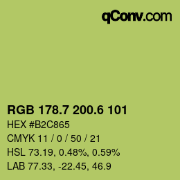 カラーコード: RGB 178.7 200.6 101 | qconv.com