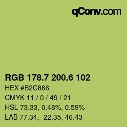 カラーコード: RGB 178.7 200.6 102 | qconv.com